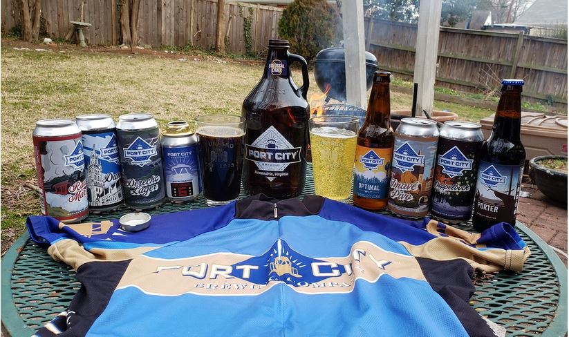 Port City Brewing Co. beers and bike jersey