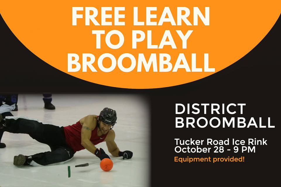 FREE Learn to play broomball on October 28 at Tucker Road Ice Rink