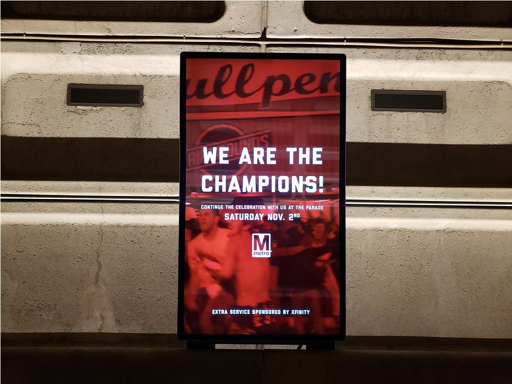 Ad for extended Metro service during Washington Nationals 2019 World Series championship parade