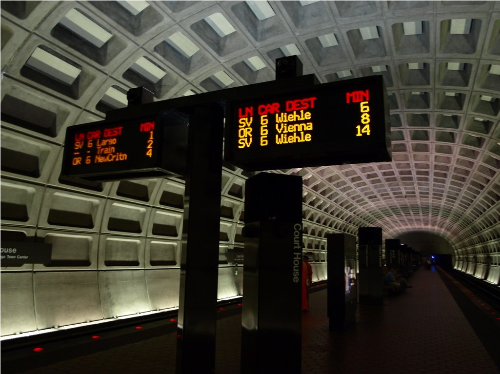 Court House metro station electric signs showing first outbound Silver Line on July 26, 2014