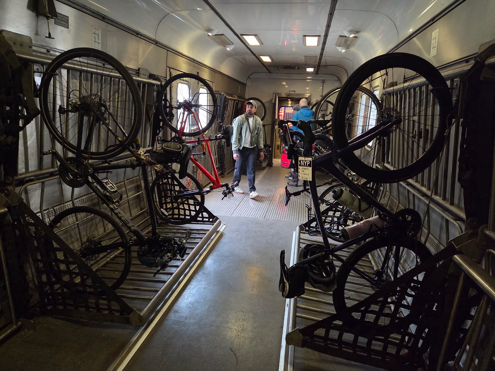 several bicycles in an Amtrak baggage car